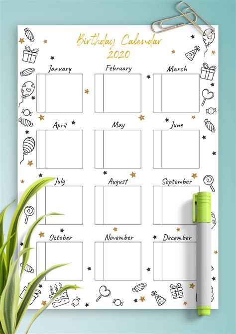 Wonderful Birthday Calendar Template With The Yearly Format To Help You