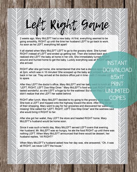 Free Printable Left Right Game