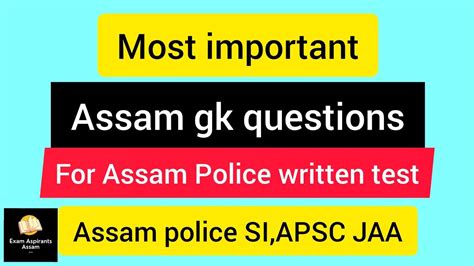 Most Important Questions For Assam Police Conestable Police SI And