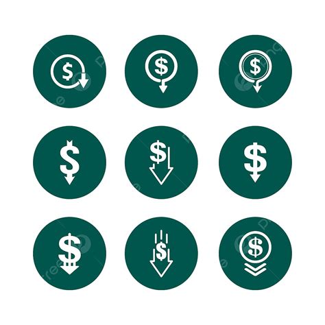 Gambar Set Simbol Pengurangan Kos Ikon Dolar Ke Bawah Dolar Ke Bawah