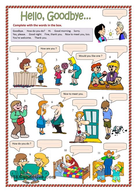Hello Goodbye Etc And Other Worksheets Great Resource Esl
