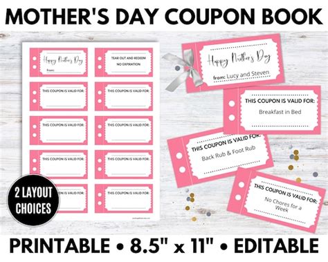 Mothers Day Coupon Book Personalized Ts For Mom Etsy