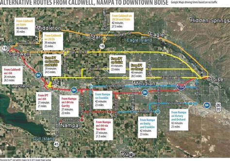 Download Map Of Alternative Routes From Caldwell And Nampa To Downtown