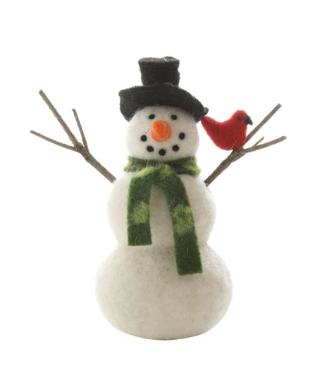 Felted Snowman With Cardinal Christmas Decoration — Museum Outlets