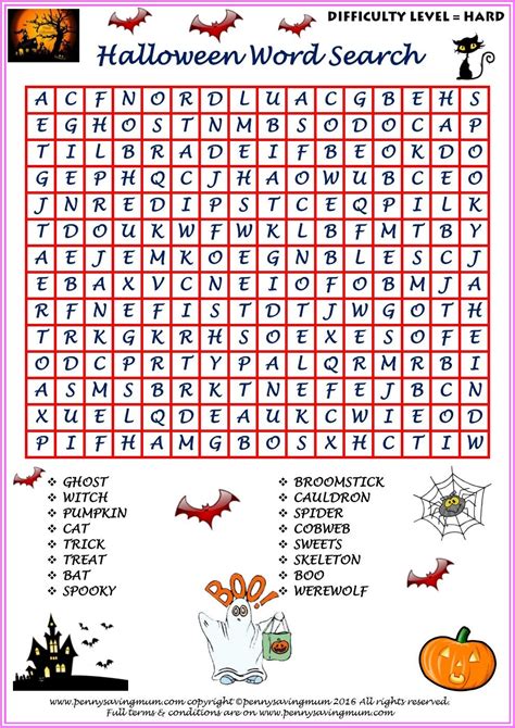 Halloween Word Searches Easy And Hard Versions With Answers Penny