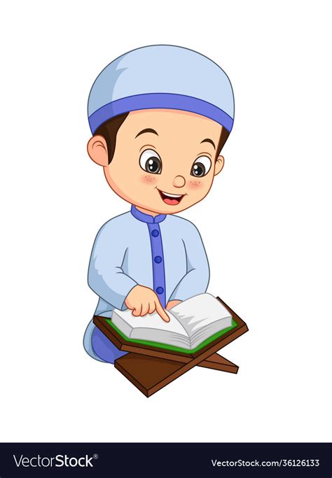 Cartoon Muslim Boy Reading Quran Royalty Free Vector Image