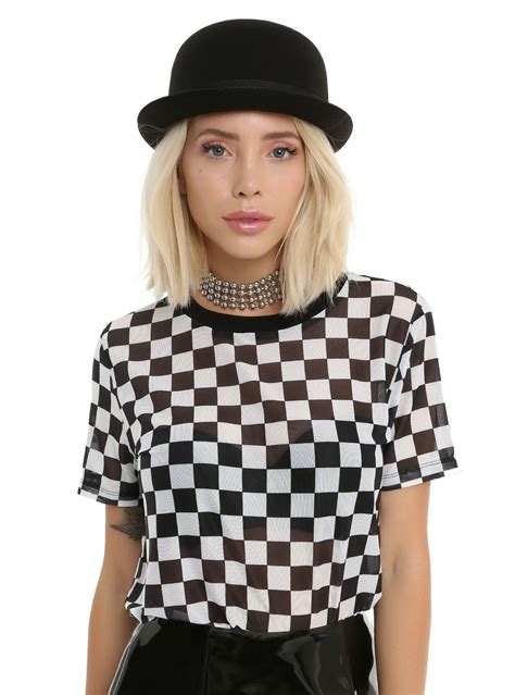 Black And White Checkered Girls Mesh Top Checkered Outfit Black And