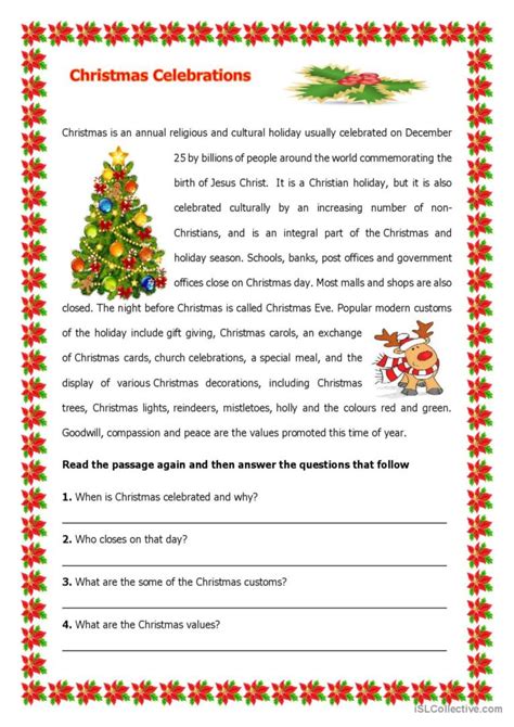 Christmas Celebrations Reading For D English Esl Worksheets Pdf And Doc