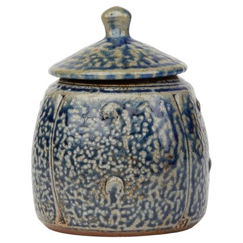 John Jelfs Studio Pottery Blue Salt Glazed Lidded Jar For Sale At