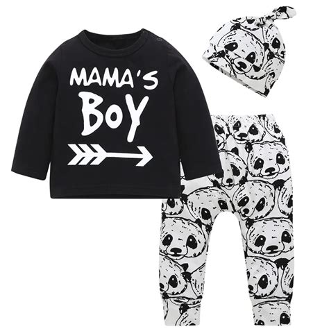 Newborn Baby Boy Clothes Black Long Sleeve T Shirt Panda Print Pants