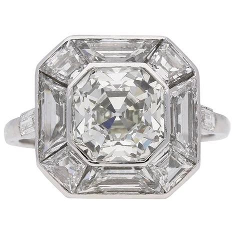 Art Deco Asscher Cut Diamond Cluster Ring English Circa 1930 For
