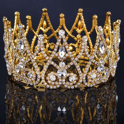 2017 New Luxury Royal Bridal Tiaras Gold Color Metal Clear Rhinestone