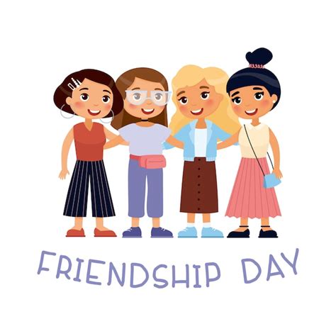 Premium Vector Happy Friendship Day Four Young Cute Girls Hugging