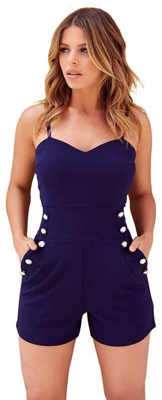 Quiz Navy Button Playsuit Playsuit Celebrity Style Fashion