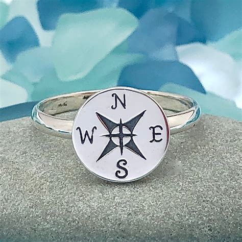 Sterling Silver Compass Ring Nautical Ring Womens Etsy