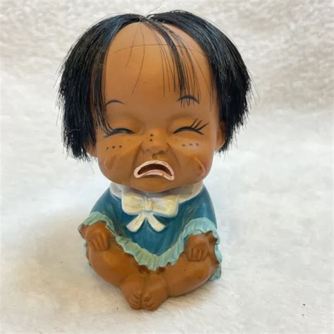 VINTAGE MOODY CUTIES Rubber Doll Crying Emotion Made In Korea Brown
