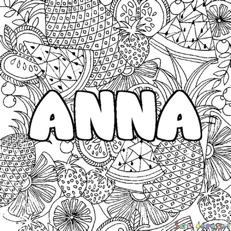 Coloriage prénom ANNA décor Mandala fruits Sans Dépasser