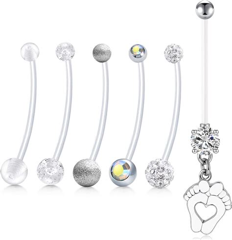 Crdifu 6pcs Belly Button Rings Pregnancy 14G Maternity Belly Navel Bars