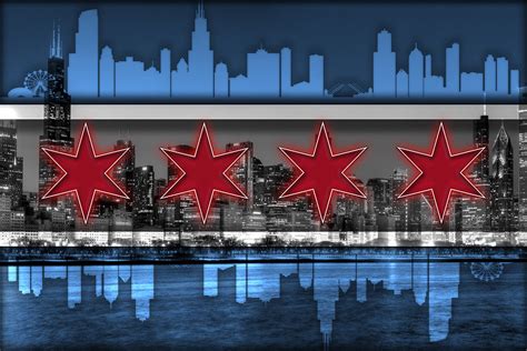 Chicago Flag Poster Chicago Skyline T Chicago Illinois Flag Skyli