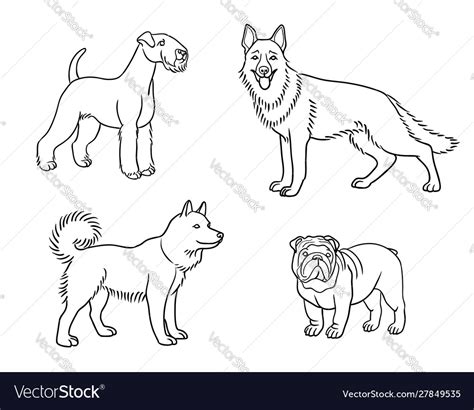 Dogs Different Breeds In Outlines Set1 Royalty Free Vector