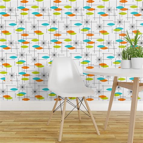 Geometric patterns add a funky element in a simple way, especially if you aren't a fan of the floral motif. Peel-and-Stick Removable Wallpaper Orbs Geometric Mid ...