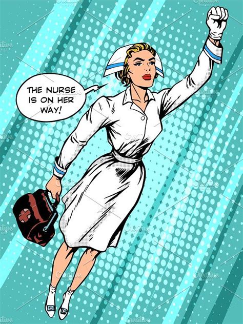 Super hero nurse flies to the rescue by studiostoks on creativemarket Винтажная медсестра