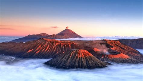 Nature Landscape Mountain Volcano Clouds Mist Crater Sunrise
