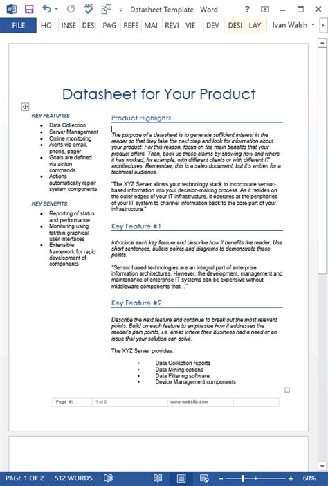 Datasheet Template Ms Office Templates Forms Checklists For Ms