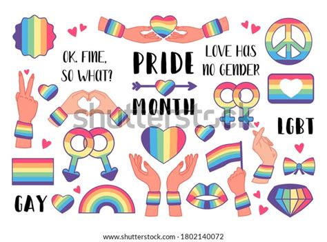 Collection Of LGBTQ Community Symbols With Pride Flags Gender Signs