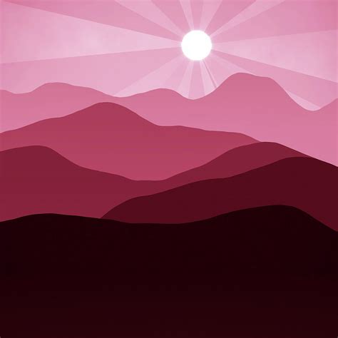 Sunset And Red Mountain Landscape Abstract Minimalism Digital Art By