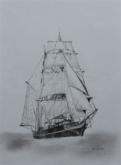180 Tres Hombres Sail Ship Tall Ship Sketch Original Art Graphite