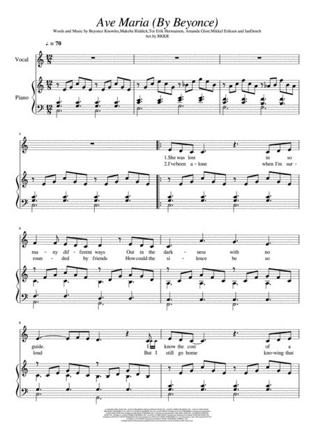 Ave Maria Arr Rkkr Sheet Music Beyonce Piano And Vocal