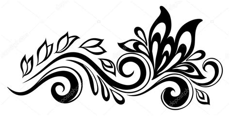 beautiful floral element black and white flowers and leaves design element floral design