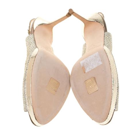 jimmy choo gold lamè glitter fabric nova peep toe platform slingback sandals 42 for sale at