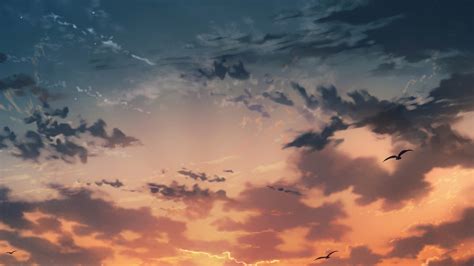 Download 1920x1080 Anime Landscape Sunset Clouds Water Reflection