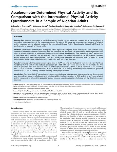 The international physical activity questionnaire (ipaq): (PDF) Accelerometer-Determined Physical Activity and Its ...