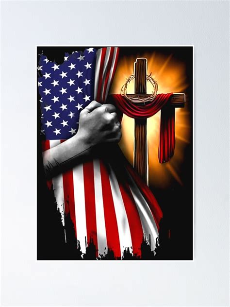 American Flag Cross Jesus Hand Pride Christian Nurse Heartbeat Poster