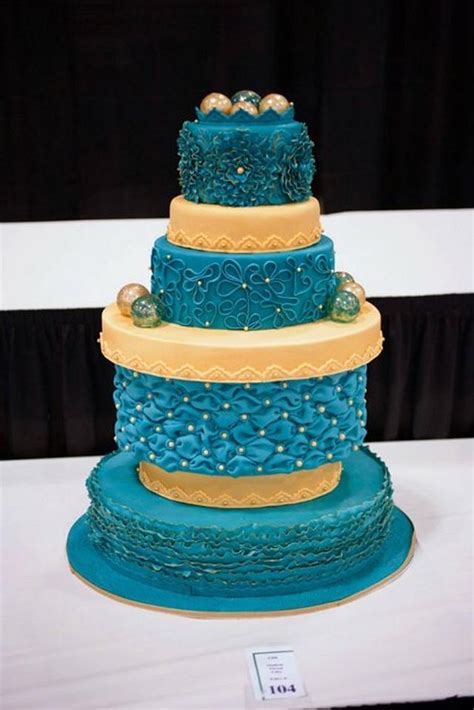 Teal And Gold Wedding Cake Decorated Cake By Farnaz Cakesdecor