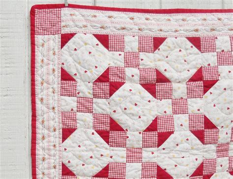 Red Gingham Baby Quilt Hand Quilted Lap Wallhanging Quilts Hand