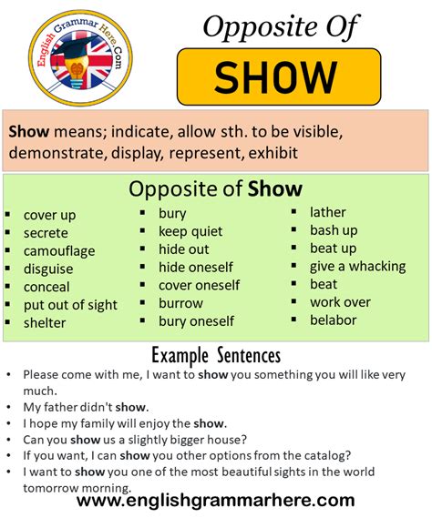 Opposite Of Show Antonyms Of Show Meaning And Example Sentences