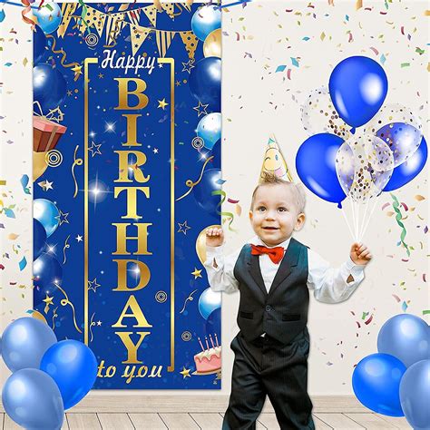 Blue Birthday Door Banner Blue And Gold Party Decorations Happy Birthday Party Supplies Birthday