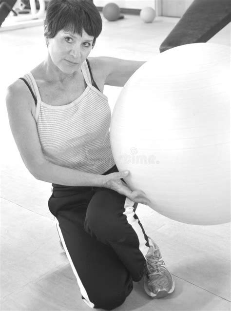 female with yoga ball stock image image of mature 162497439