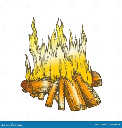 Traditional Burning Firewood Color Vector Stock Vector Illustration
