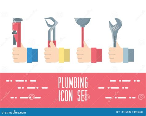 Flat Set Icon Tools Plumbing Stock Vector Illustration Of Clogged