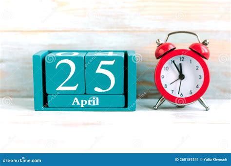 April 25 Blue Cube Calendar With Month And Date Stock Image Image Of April Date 260189241
