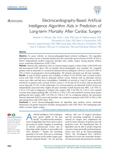 Pdf Electrocardiography Based Artificial Intelligence Algorithm Aids