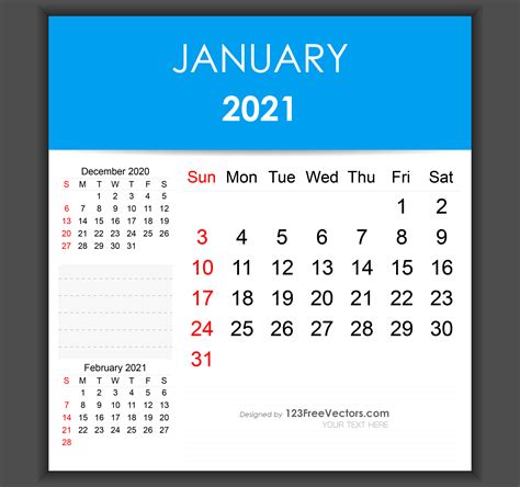 Free Editable January 2021 Calendar Template