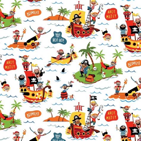 Ahoy Quilter This Is A Fun Pirate Print Fabric On A White Background