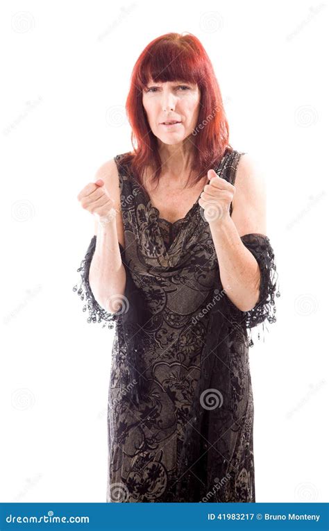 Mature Woman With Fist Up Isolated On White Background Stock Image