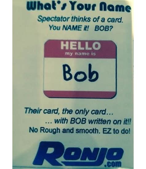 Ronjo Hello My Name Is Bob 1014 Ronjo Magic Costumes